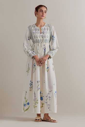 Upavita Hand Block Printed Silk Chanderi Maxi Dress & Slip Set 