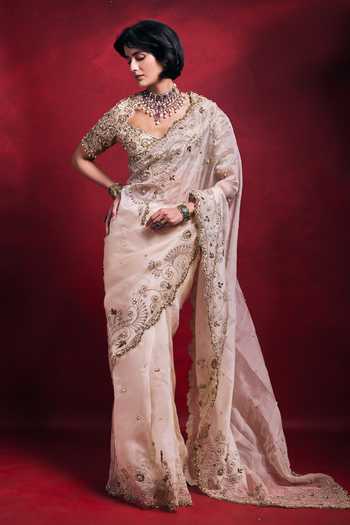 Tamanna Punjabi Kapoor Embroidered Cream Saree Set 