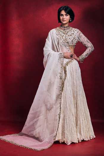 Tamanna Punjabi Kapoor Crushed Lehenga Embroidered Blouse Set 