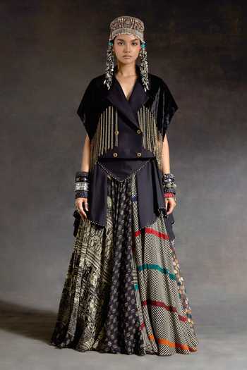 Aseem Kapoor Zoa Taselled Cropped Trench & Skirt Set 