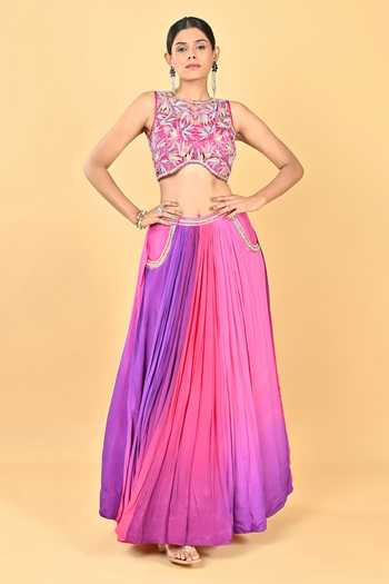 KEITH GOMES Embrioidered Blouse & Ombre Lehenga Set 