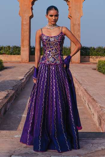 Punit Balana Noor Chandi Tilla Embroidered Corset Lehenga Set 