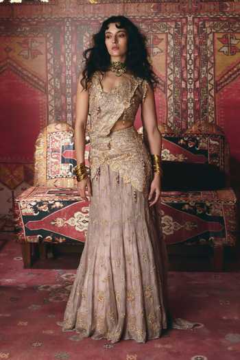 Aditi Gupta Pre-Draped Saree With Floral Embroidered Blouse 