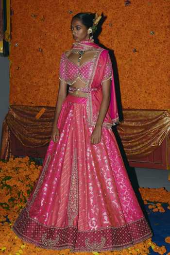 Aditi Gupta Panelled Silk Banarasi Lehenga Set 