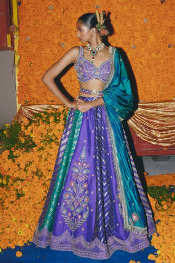 Aditi Gupta Panelled Silk Banarasi Lehenga Set 