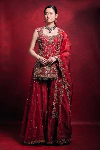 Tamanna Punjabi Kapoor Raw Silk Embroidered Kurta Sharara Set 