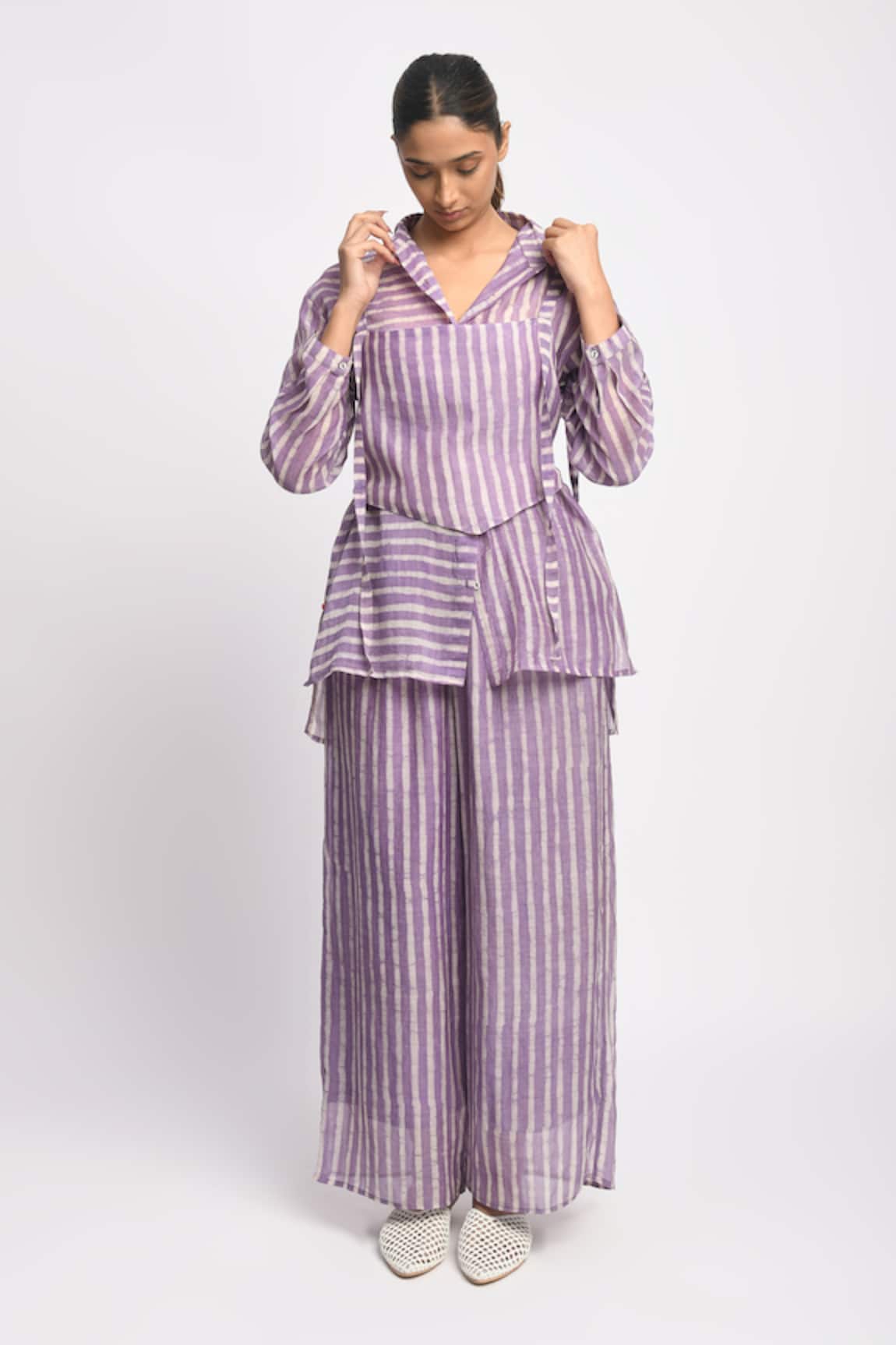 JAYATI GOENKA Lilac Stripe Print Shirt & Pant Set 