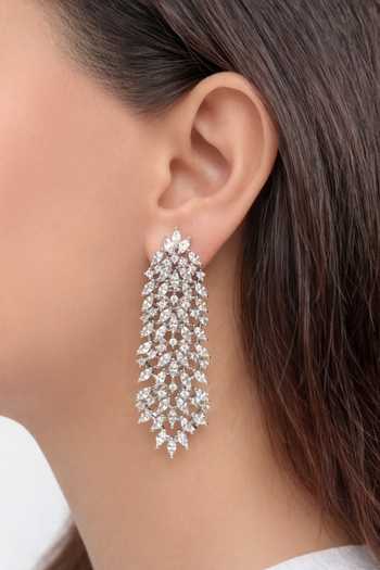Prestones Sleek Tassel White Zirconia Earrings 