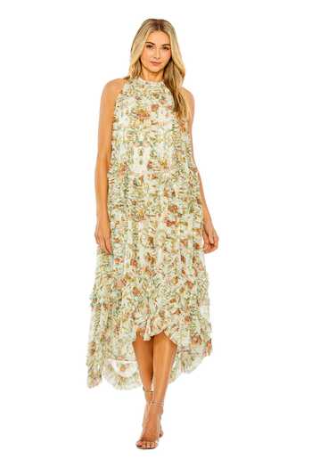 Mac Duggal Floral Ruffled High-Low Midi Dress 