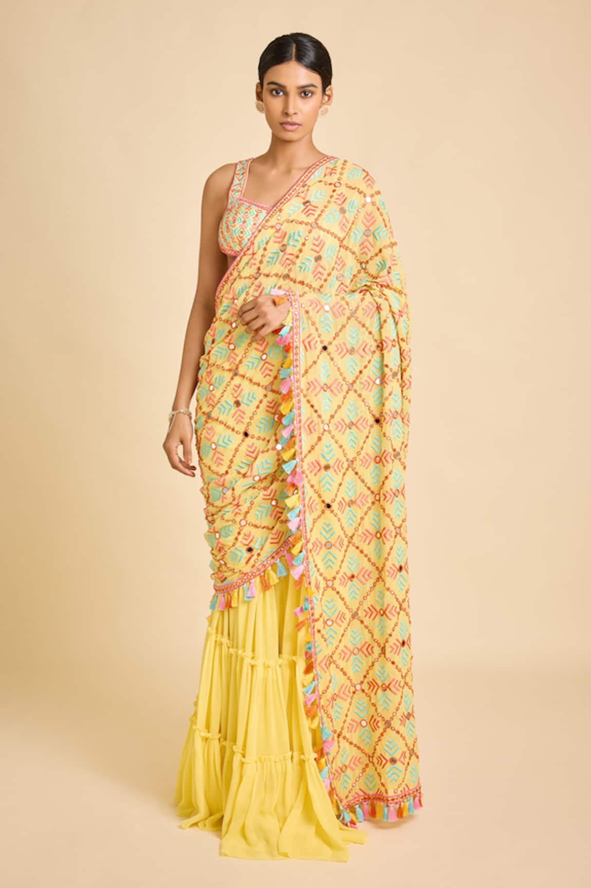 Surily G Embroidered Pre-Draped Saree & Blouse Set 