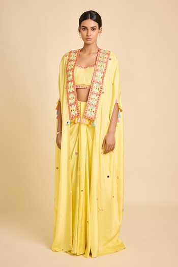 Surily G Silk Blouse Draped Skirt Set 