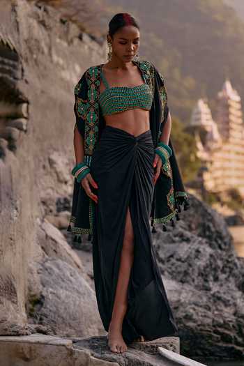 Surily G Embroidered Cape Skirt Set 