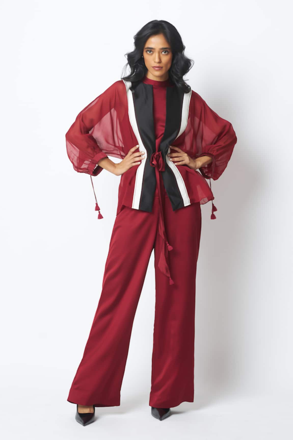 Madder Much Carla Sheer Tie Up Jacket & Pant Set 