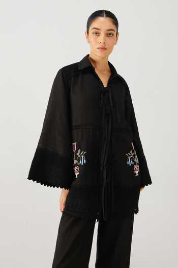 Cord Tie Up Linen Shirt 