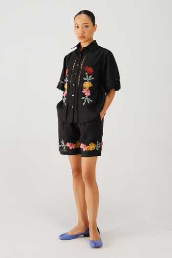 Cord Pixel Embroidered Shirt & Shorts Set 