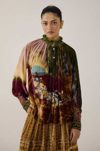 Cord Farmer Lakeside Print Top 
