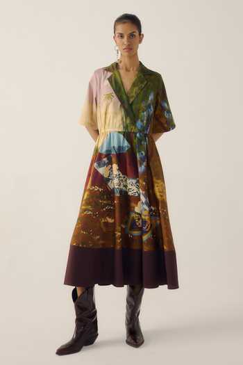 Cord Lakeside Print Color Blocked Dress 