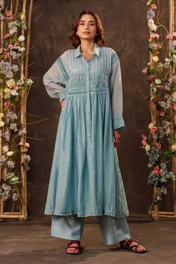 Label Niti Bothra Light Blue Pintuck Collar Kurta & Pant Set 