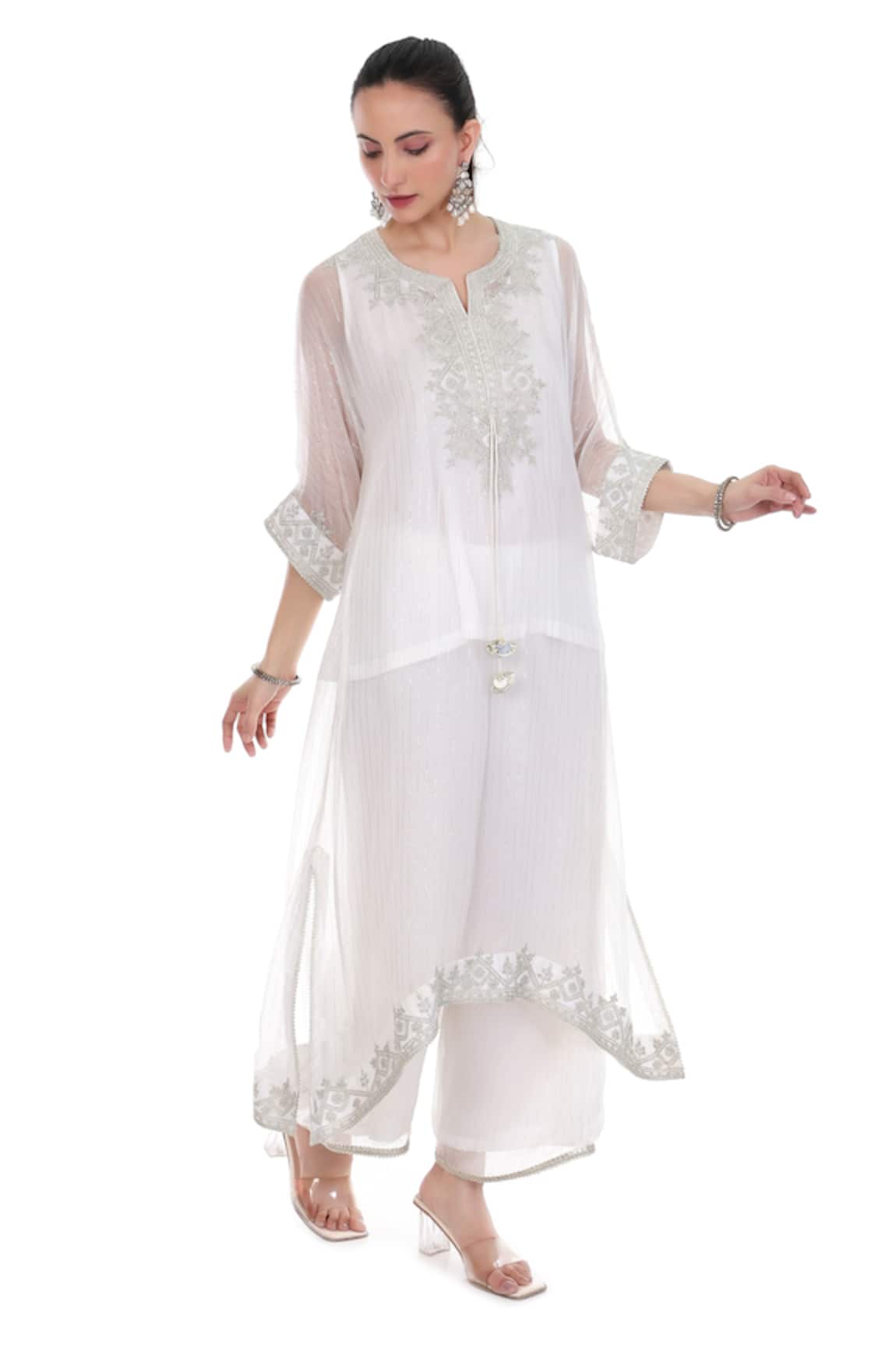 Tanu Malhotra Tonal Embroidered Kaftan Set 