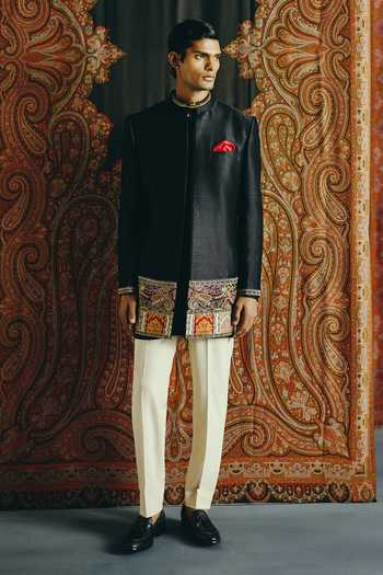 Dolly J The Imperial Noir Raw Silk Jacket Kurta Set 