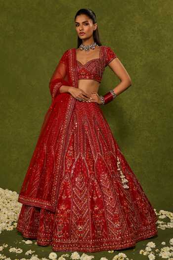 Chamee & Palak Indira Raw Silk Floral Embroidered Bridal Lehenga Set 