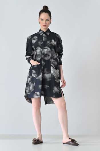 Samant Chauhan Black Blur Rose Print Shirt