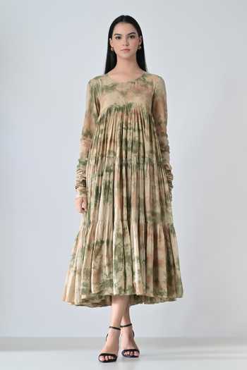 Samant Chauhan Abstract Print Tiered Dress 
