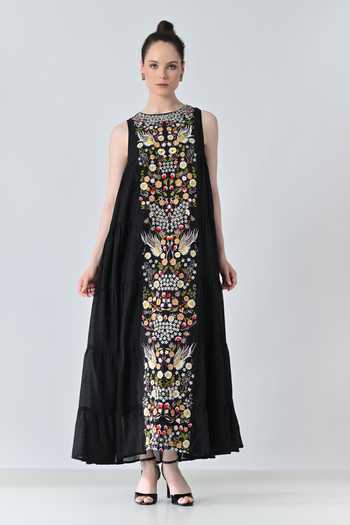 Samant Chauhan Floral Embroidered Cotton Silk Dress