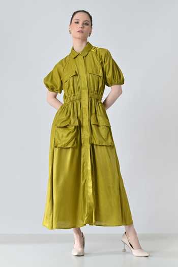 Samant Chauhan Olive Gathered Dress 