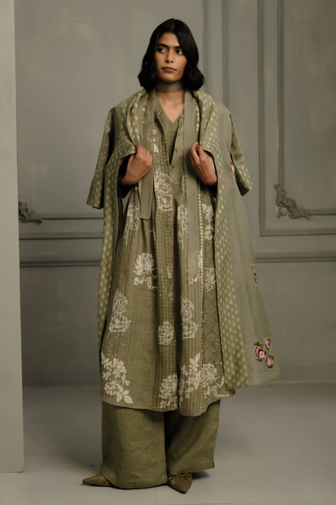Arcvsh By Pallavi Singh Hand Block Print Linen Dress & Pant Set 