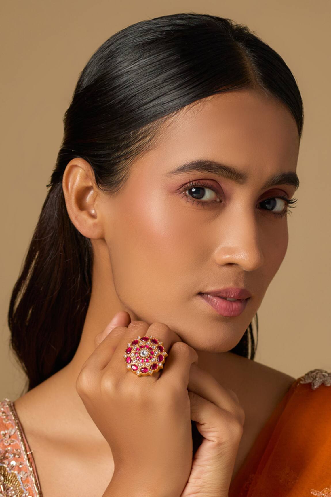 Karisa Designs Phool Red Kundan Ring