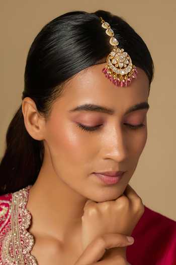 Karisa Designs Lara Red Bead Drop Maangtikka 