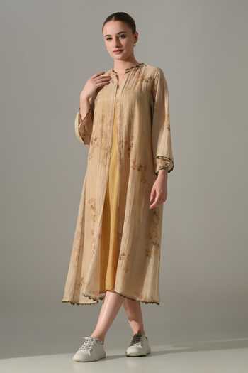 Samant Chauhan Beige Printed Jacket With Dress 
