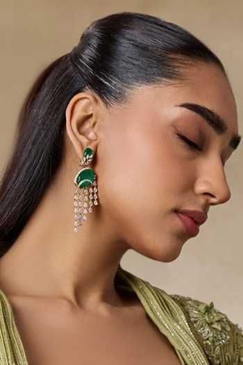 Amaara Jewels Aurelia Greenfall Gold Finish Brass Dangler Earrings Pair 