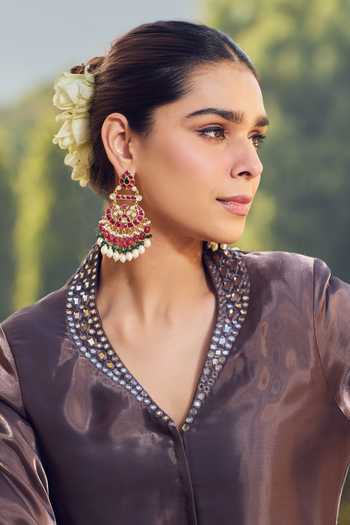 Amaara Jewels Royal Cascade Ruby and Emerald Brass Earrings 
