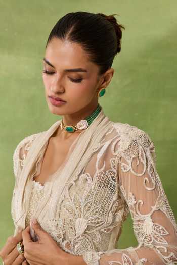 Amaara Jewels Gold Finish Brass Choker Necklace & Earrings Set 