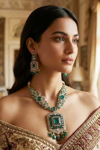 Amaara Jewels Shahi Panna Polki & Emerald Brass Necklace Set 