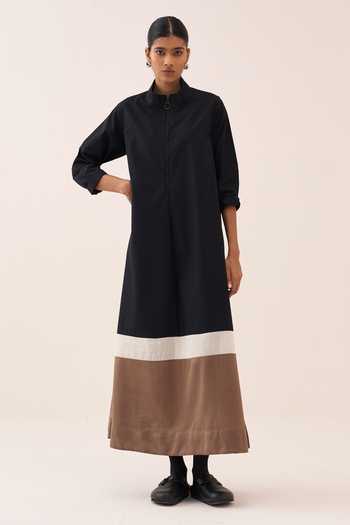 Three Colorblock Zipper Dress 