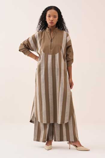 Three Stripe Handwoven Cotton Kurta & Pant Set 