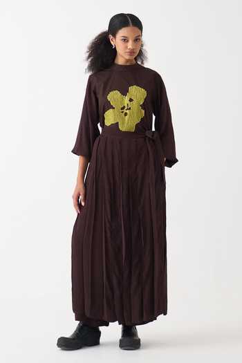 Three Floral Applique Top & Overlay Pant Set 