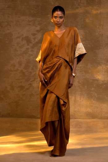 Eeda Asymmetric Top & Draped Skirt Set
