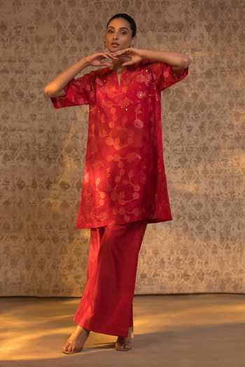 Eeda Silk Organza Kurta & Chanderi Pant Set 