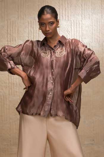 Eeda Silk Striped Tissue Shirt  