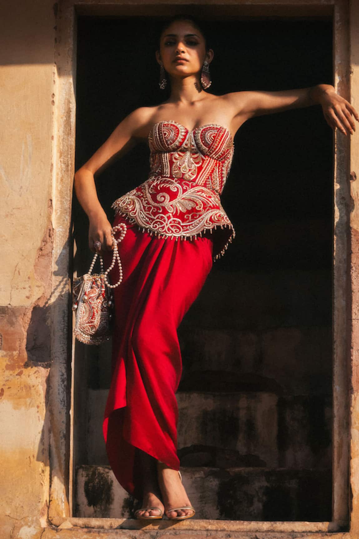 Jayanti Reddy Silva Embroidered Corset & Skirt Set