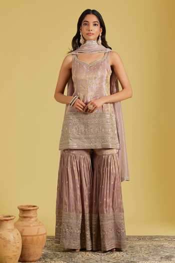 Meenagurnam Embroidered Kurta Gharara Set 