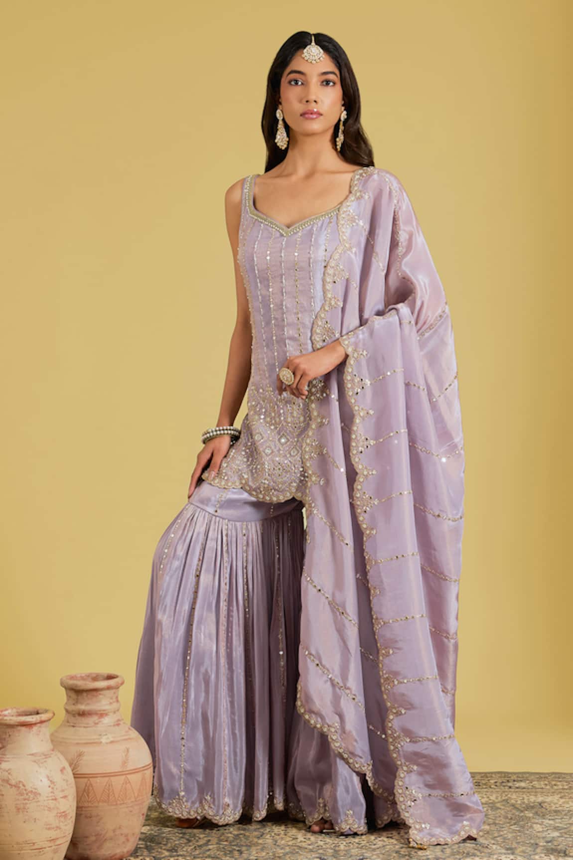 Meenagurnam Sequin & Mirror Work Kurta Gharara Set 