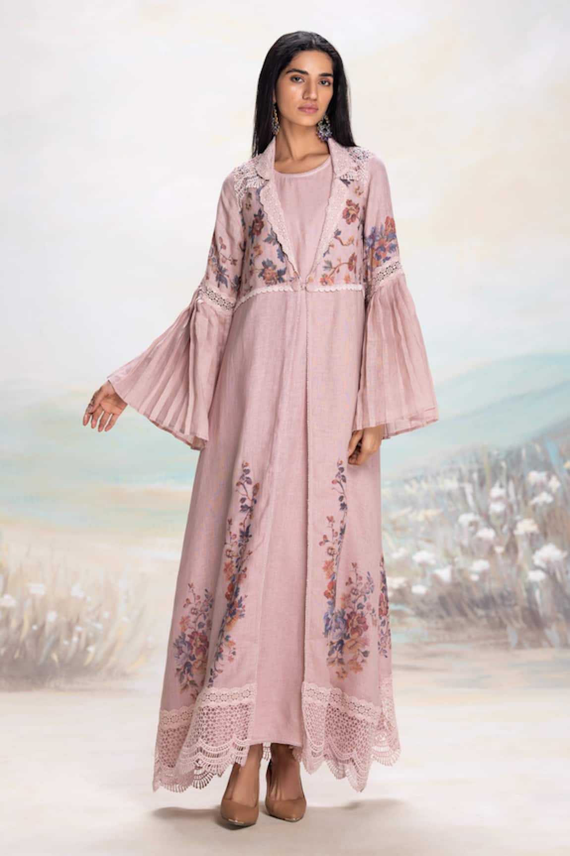 Kaveri Vintage Rosa Linen Abaya & Dress Set 