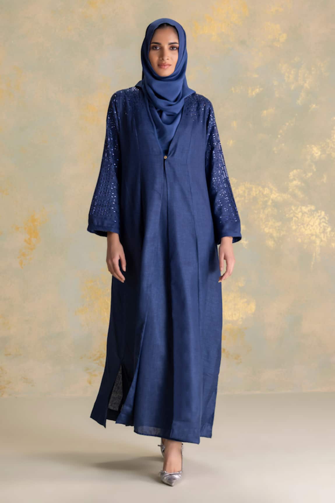 Kaveri Crystal Rain Linen Abaya & Dress Set 
