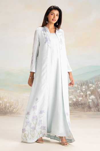 Kaveri Iris Tint Linen Abaya & Dress Set