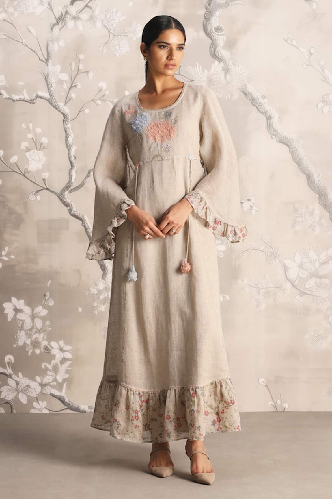 Kaveri Hydrangea Bed Of Roses Embroidered Dress 